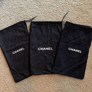 CHANEL Dust Bag Cinch Fabric Cover Closet Storage Organizer 3pc Set Lot Black